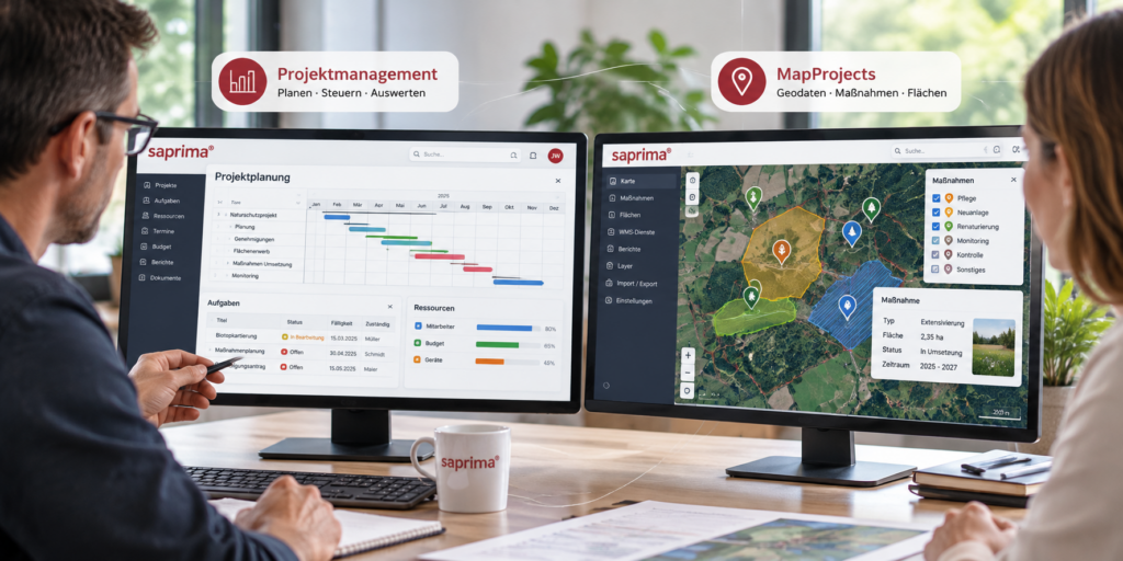 saprima Projektmanagement und MapProjects – Projektplanung und georeferenzierte Maßnahmenverwaltung
